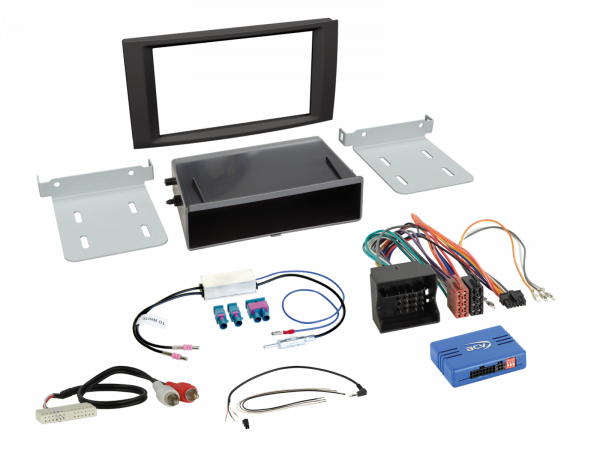 2-DIN Radioblende für VW T5 und Touareg - Komplettes Einbaukit mit Radioanschlusskit und Multifunkti